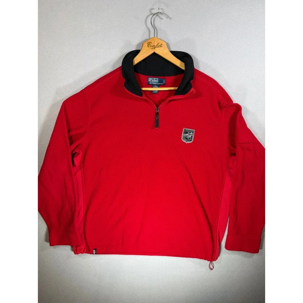 VTG Polo Ralph Lauren Mens XL Red Polartec Fleece 1/4 Zip 2006 Ski Patch Red